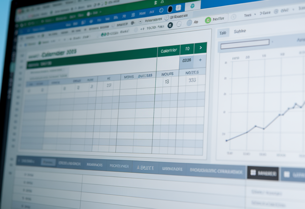 Calendrier annuel 2025 présenté dans un tableau Excel clair et organisé