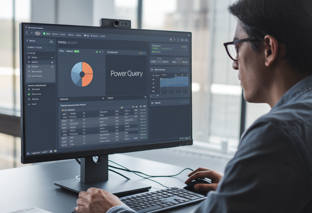 Interface Power Query montrant la transformation et l’intégration de données dans un tableau de bord analytique